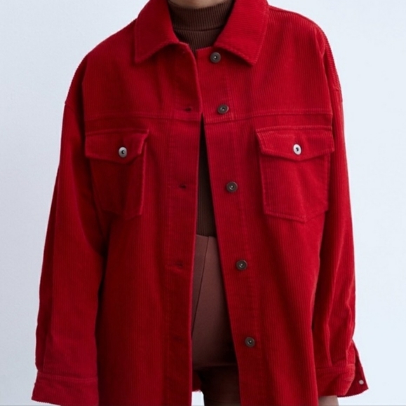Zara Jackets & Blazers - NWT Zara Corduroy Over Shirt Jacket In Red Size Large